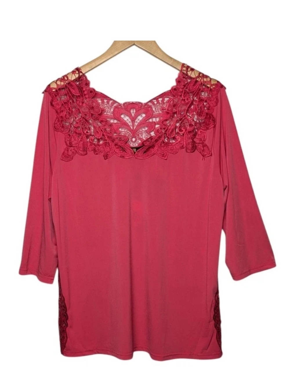 Joan Boyce Women's Lace Yoke Knit Top - Coral Red